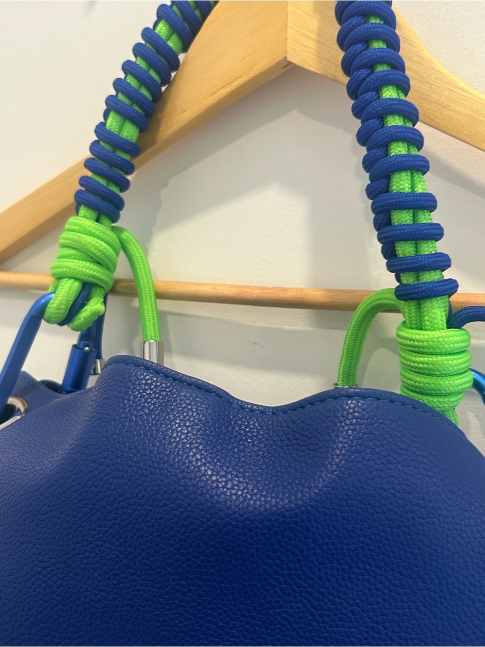 Navy Blue Shoulder Bag with Lime Green Accent Handles - Picture 2 of 4